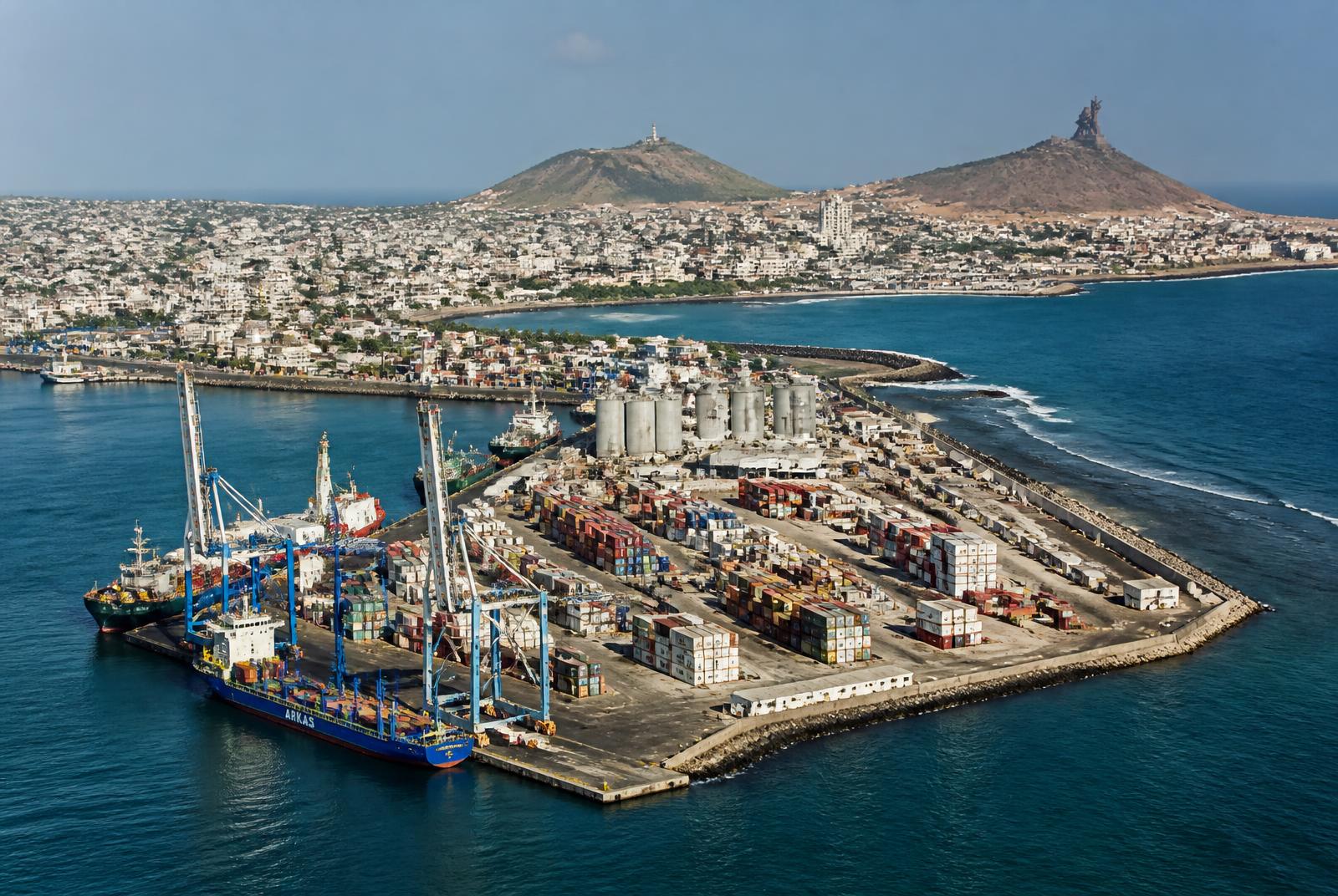 Aerial view of the Port of Dakar on the Cap-Vert peninsula, Senegal